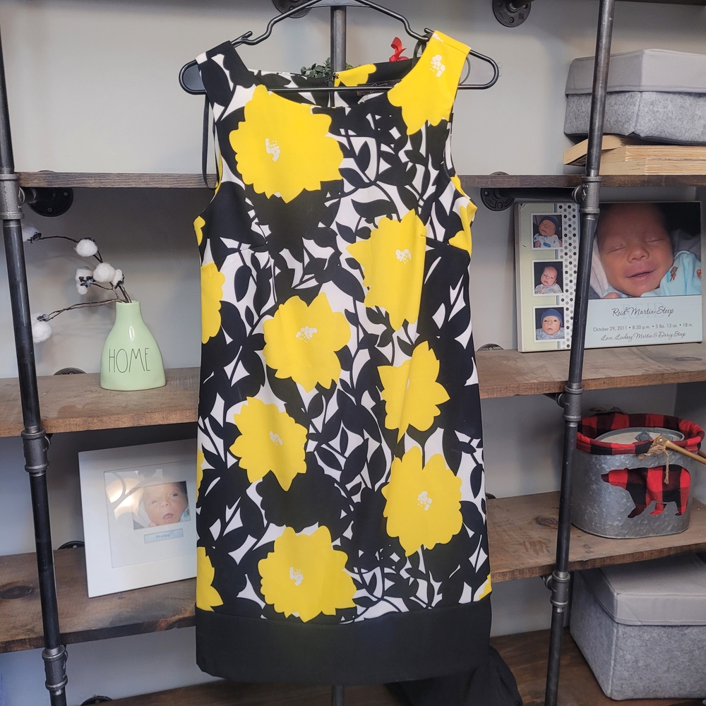 Jessica Black and Yellow Floral Midi Dress